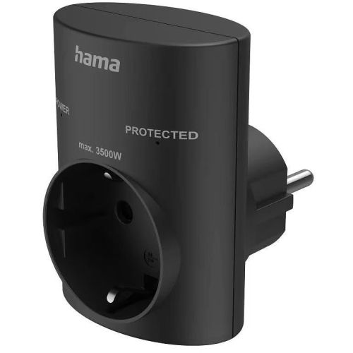 Hama контакт с вградена защита от пренапрежение, черен (1 бр.)