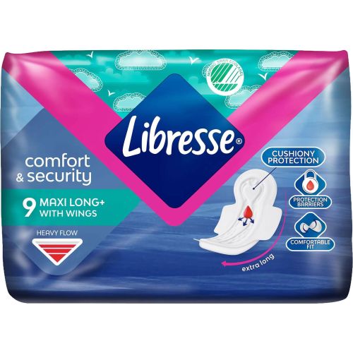 Libresse Comfort & Security Maxi Long+ дамски превръзки с крилца (9 бр.)