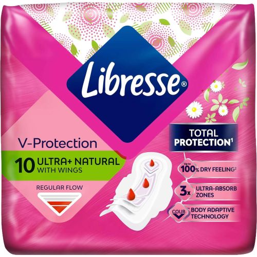 Libresse V-Protection Ultra+ Natural дамски превръзки с крилца (10 бр.)