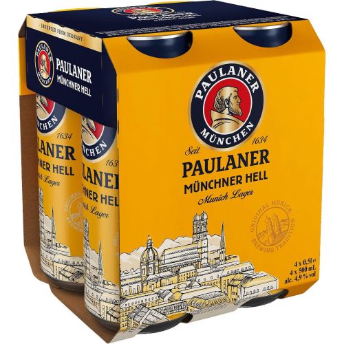 Paulaner Münchner Hell бира в кен 4.9%, 4 бр. х 500 м (2 л)