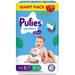 Pufies Sensitive бебешки пелени, размер Junior 5, 11 кг - 16 кг (72 бр.)