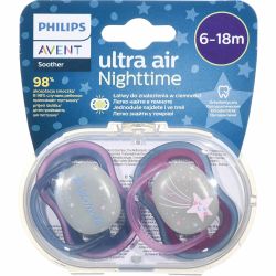 Avent Ultra Air ортодонтски залъгалки нощ, 2 бр., 6 - 18 месеца (1 бр.)