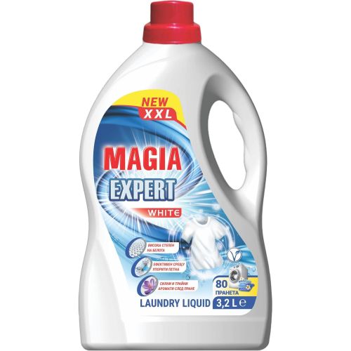 Magia Expert White XXL течен перилен препарат за бяло пране, 80 пранета (3.2 л)