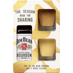 Jim Beam White бърбън уиски с 2 чаши, 40% (700 мл)