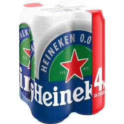 Heineken 0.0 безалкохолна бира, кен, 4 бр. х 500 мл (2 л)
