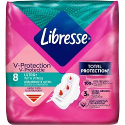 Libresse V-Protection Ultra Long+ дамски превръзки с крилца (8 бр.)