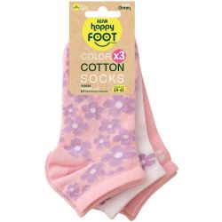 Happy Foottopia Color къси чорапи, памук, розови, детелени, 3 бр., Размер 39 - 41 (1 бр.)
