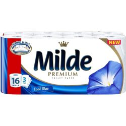 Milde тоалетна хартия, трипластова, Cool Blue (16 бр.)