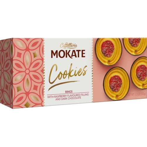 Mokate бисквитени рингове с малинов пълнеж и шоколадова глазура (150 г)
