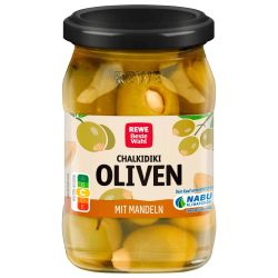 REWE зелени маслини, пълнени с бадеми (160 г)