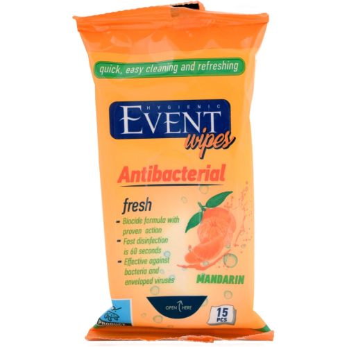 Event антибактериални влажни кърпички мандарина (15 бр.)
