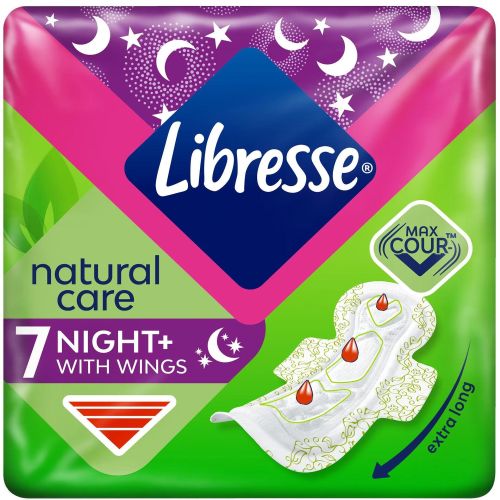 Libresse Natural Care  Night+ дамски превръзкис крила (7 бр.)