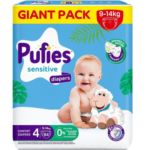 Pufies Sensitive бебешки пелени, размер Maxi 4, 9 кг - 14 кг (84 бр.)