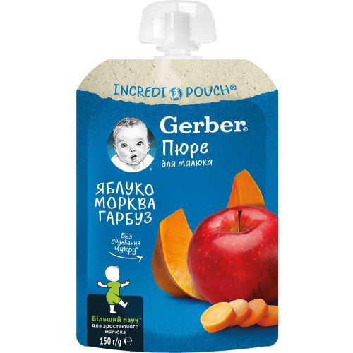 Gerber пауч плодов десерт ябълка, морков и тиква (150 г)