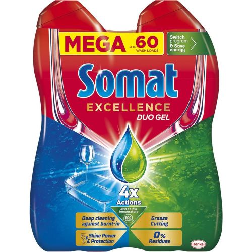 Somat Excellence Duo Gel гел за съдомиялна машина, 2 бр. х 540 мл, 60 измивания (1.08 л)