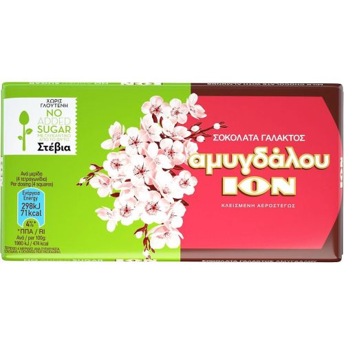 ION млечен шоколад с бадеми без добавена захар (60 г)