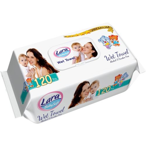 Lara Premium бебешки мокри кърпи с капак (120 бр.)