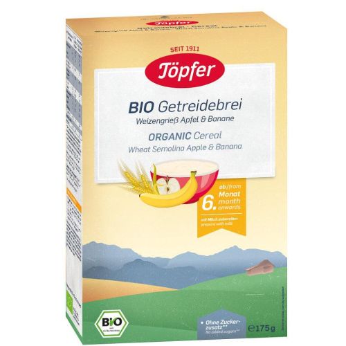 Topfer Lactana био безмлечна каша с пшеничен грис, ябълка и банан, 6+ месеца (175 г)