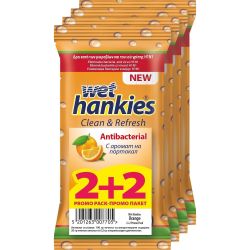 Wet Hankies влажни кърпички портокал, 4 х 15 бр., 2 + 2 гратис (1 бр.)