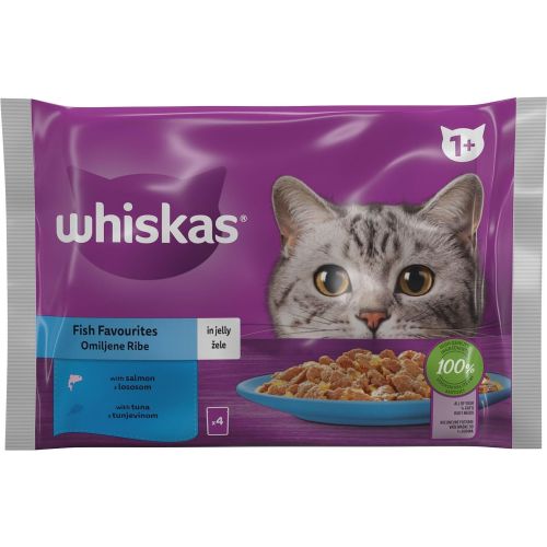 Whiskas Pouch рибни ястия, храна за котки, 4 бр. х 85 г (340 г)