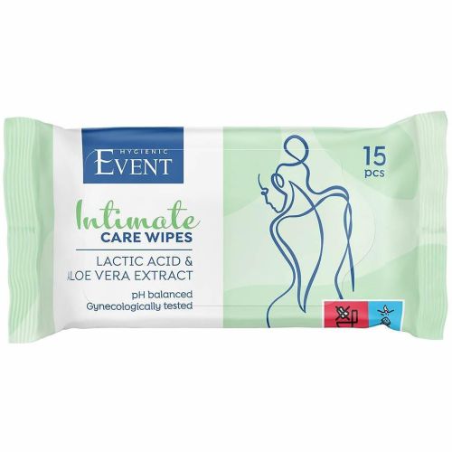 Event Intimate влажни кърпички с алое вера и млечна киселина (15 бр.)