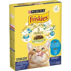 Purina Friskies Sterilised храна за котки в зряла възраст, кастрирани котки, сьомга и зеленчуци (300 г)