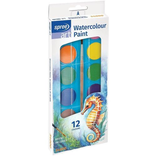Spree акварелни бои с четка в кутия, 12 цвята, 28 мм (1 бр.)