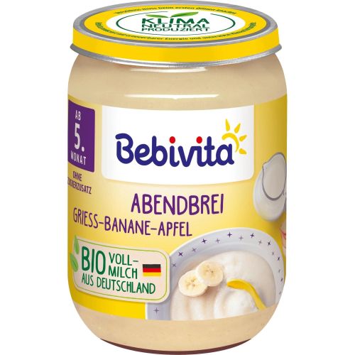 Bebivita био млечна каша грис, ябълка и банан, 5+ месеца (190 г)