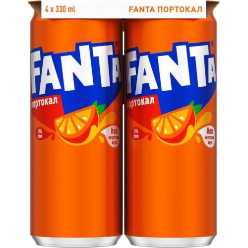Fanta портокал газирана безалкохолна напитка, 4 бр. х 330 мл (1.32 л)