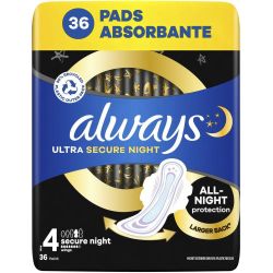 Always Ultra Secure Night дамски превръзки, размер 4 (36 бр.)