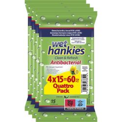 Wet Hankies влажни кърпички лимон, 4 х 15 бр., 2 + 2 гратис (1 бр.)