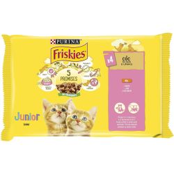 Purina Friskies Junior пауч храна за котенца с хапки пиле в сос, 4 бр. х 85 г (340 г)
