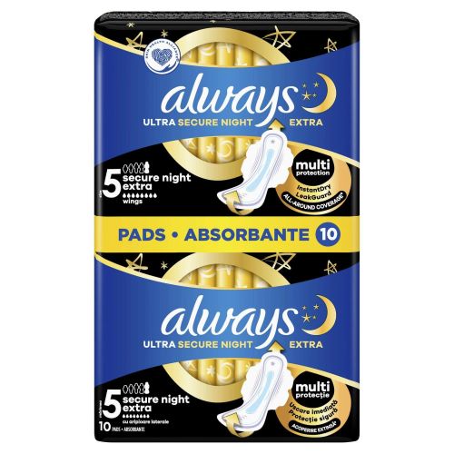 Always Ultra Secure Night Extra Duo дамски превръзки (10 бр.)