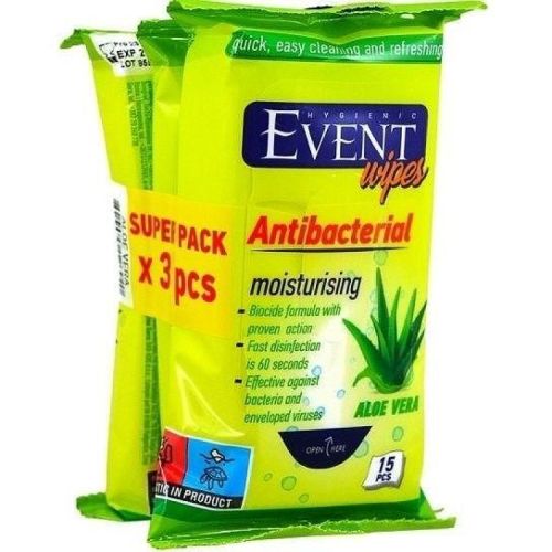 Event антибактериални влажни кърпи с алое вера, 3 бр. х 15 бр. (45 бр.)