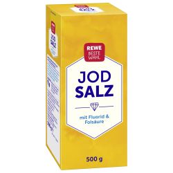 REWE йодирана сол с флуорид и фолиева киселина (500 г)