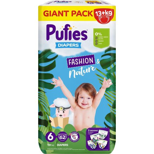 Pufies Fashion & Nature бебешки пелени, размер Midi 3, 13+ кг (62 бр.)