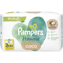 Pampers Harmonie Coco мокри кърпички с органично кокосово масло, 3 бр. × 44 бр. (132 бр.)