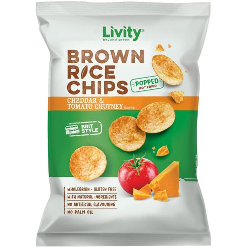 Livity оризов чипс чедър с доматен сос чътни (60 г)