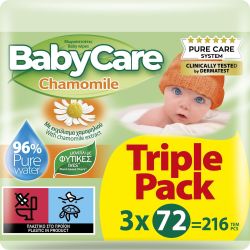 Baby Care Chamomile бебешки влажни кърпички, 3 бр. х 72 бр. (216 бр.)