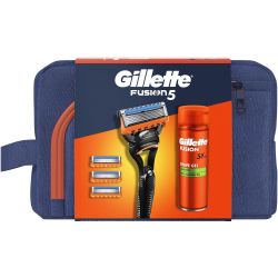 Gillette Fusion5 комплект самобръсначка с 4 ножчета, гел за бръснене 200 мл, несесер (1 бр.)
