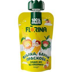 Florina плодов мус ябълка, банан, праскова (100 г)