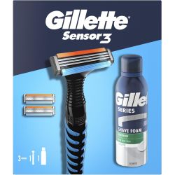 Gillette Sensor3 комплект самобръсначка с 3 ножчета, пяна за бръснене 200 мл (1 бр.)