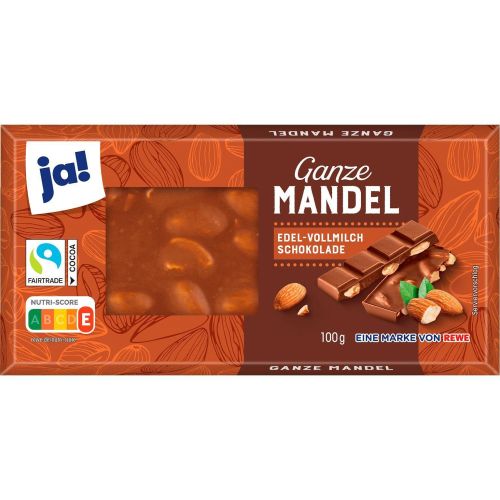 JA! млечен шоколад с цели бадеми (100 г)