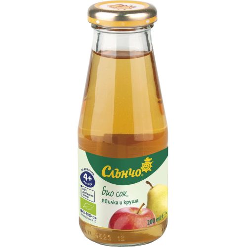Слънчо бебешки биологичен сок ябълка и круша (200 мл)