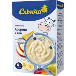 Слънчо млечна плодова каша асорти, 4+ месеца (200 г)