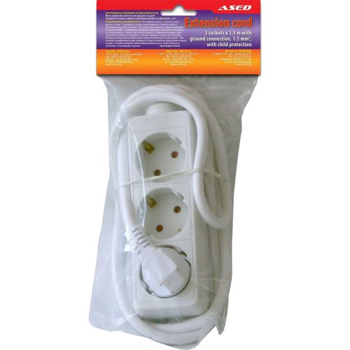 ASED разклонител 3 гнезна, сечение 1.55 мм., кабел 1.5 м. (1 бр.)
