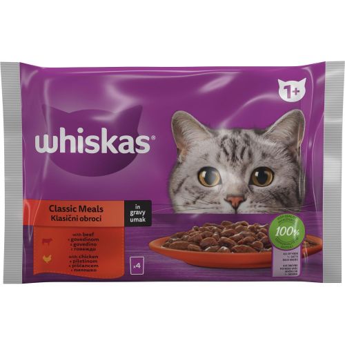 Whiskas Pouch подбрани меса, храна за котки, 4 бр. х 85 г (340 г)