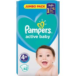 Pampers Active Baby пелени Maxi 4, 10 кг - 15 кг (62 бр.)