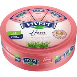 Fivepi топено сирене с шунка на сектори, 16 порции (280 г)