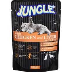 Jungle храна за възрастни котки с пилешко месо и дроб в сос (100 г)